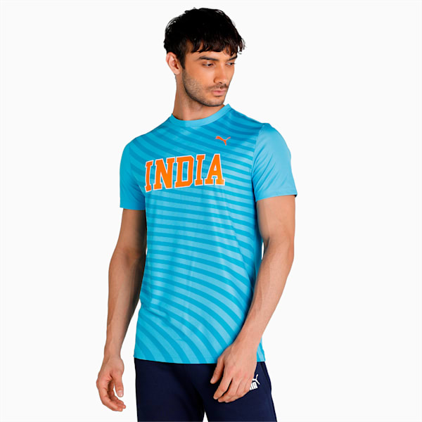 Cricket Men's Slim Fit T-Shirt, Ethereal Blue-Orange Popsicle, extralarge-IND