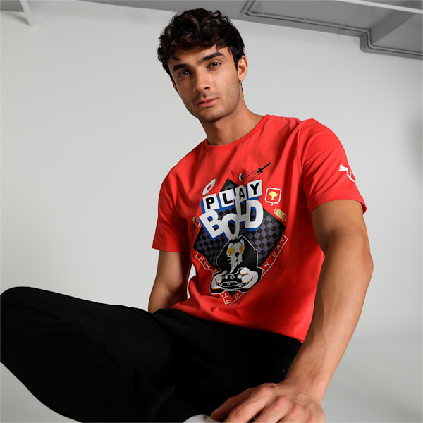 PUMA x Royal Challengers Bangalore Arcade Men's Regular Fit T-Shirt, Warm Earth, extralarge-IND