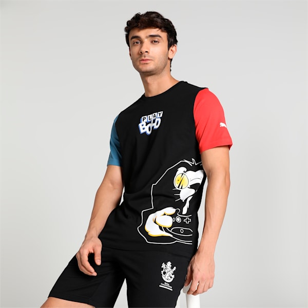 PUMA x Royal Challengers Bangalore Arcade Men's Regular Fit T-Shirt, PUMA Black-Deep Dive-Warm Earth, extralarge-IND