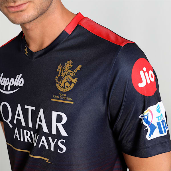 Royal Challengers Bangalore 2023 Men's Regular Fit Replica Jersey, Navy Blazer-Flame Scarlet, extralarge-IND