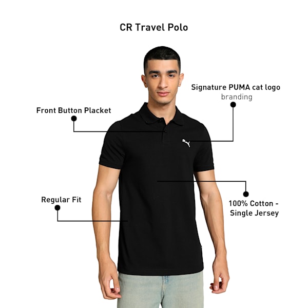 CR Men's Cricket Travel Polo, PUMA Black, extralarge-IND