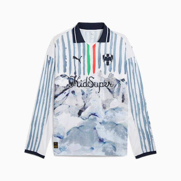 PUMA x KIDSUPER MTY Men's Jacquard Retro Shirt, PUMA White-Deep Navy, extralarge-IND