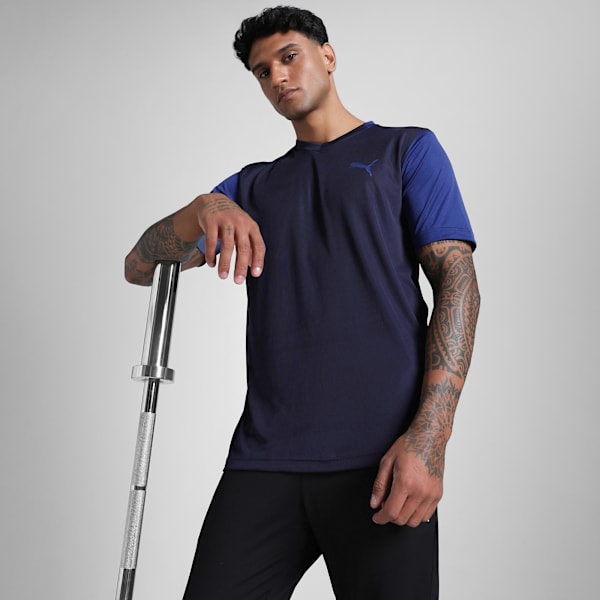 Performance Color Block Men's Regular Fit Knitted T-shirt, PUMA Navy-Clyde Royal, extralarge-IND