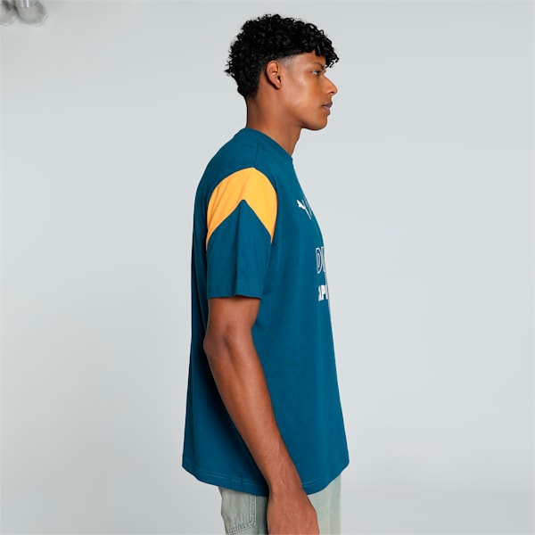 PUMA x DC Men's Graphic Relaxed Fit Cricket Tee, Ocean Tropic-Clementine, extralarge-IND