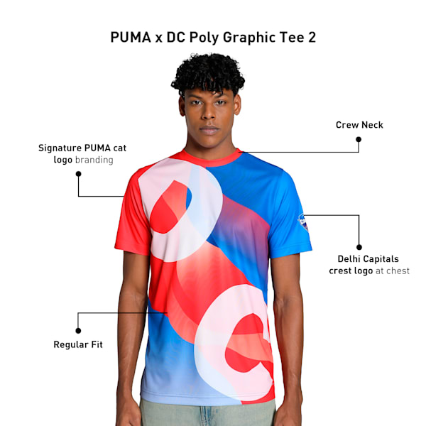 PUMA x DC Men's Poly Graphic Cricket Tee, For All Time Red-Strong Blue-PUMA White, extralarge-IND