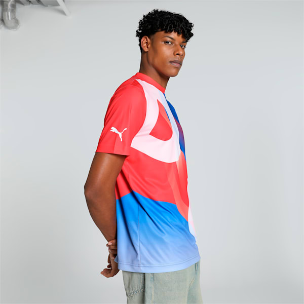 PUMA x DC Men's Poly Graphic Cricket Tee, For All Time Red-Strong Blue-PUMA White, extralarge-IND