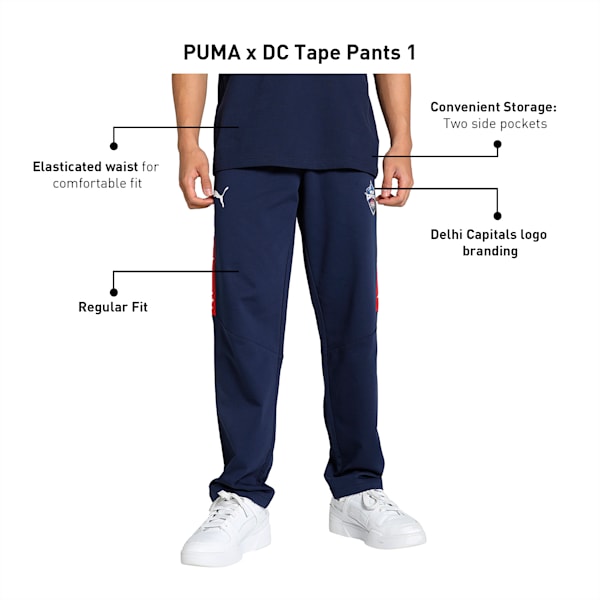 PUMA x DC Men's Cricket Tape Pants, PUMA Navy-For All Time Red-Strong Blue-PUMA White, extralarge-IND