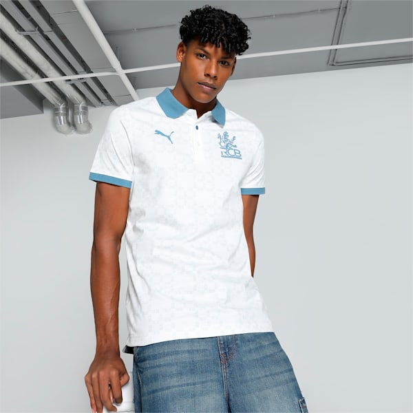 PUMA x RCB Men's Printed Polo, Warm White-Deep Dive, extralarge-IND