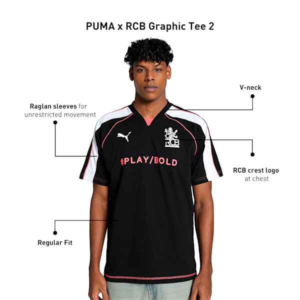 PUMA x RCB Men's Graphic Tee, PUMA Black, extralarge-IND