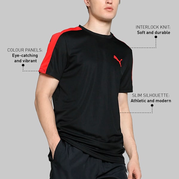 Teams Cricket Men's Slim Fit Tee, Puma Black-High Risk Red, extralarge-IND