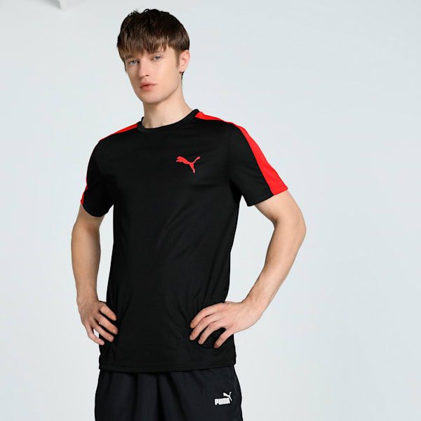 Teams Cricket Men's Slim Fit Tee, Puma Black-High Risk Red, extralarge-IND