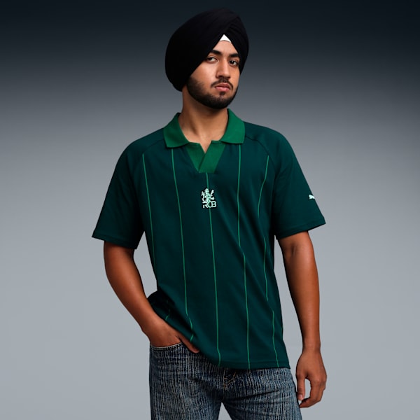 PUMA x RCB Men's Striper Polo T-shirt, Wild Green, extralarge-IND
