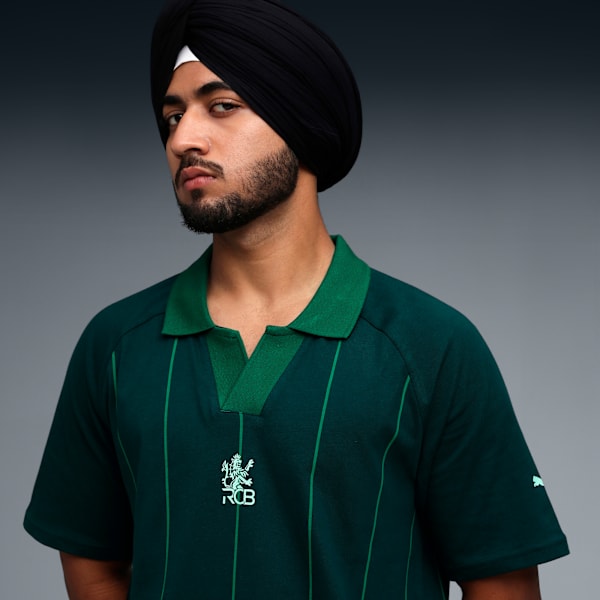 PUMA x RCB Men's Striper Polo T-shirt, Wild Green, extralarge-IND