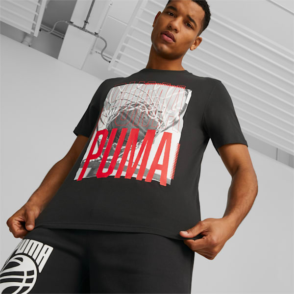 Hoops Graphic Men's Regular Fit Basketball T-Shirt, PUMA Black, extralarge-IND