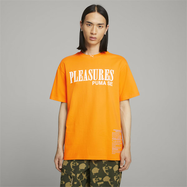 PUMA x PLEASURES Men's Tee, Orange Glo, extralarge
