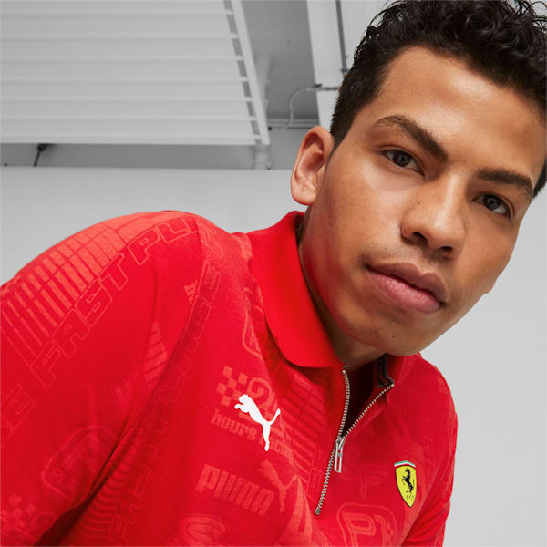 Camiseta tipo polo Scuderia Ferrari Race de automovilismo para hombre, Rosso Corsa-AOP, extralarge