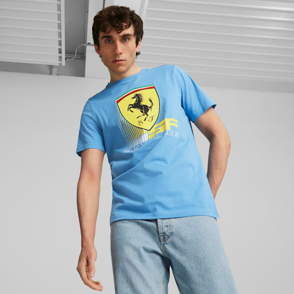 Scuderia Ferrari Race Colored Big Shield Men's Motorsport Tee, Regal Blue, extralarge