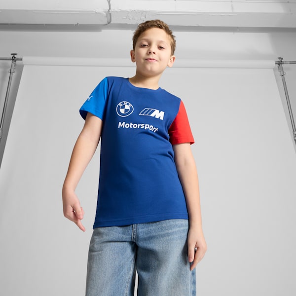 BMW M Motorsport Essentials Big Kids' Logo Tee, Pro Blue-M Color, extralarge