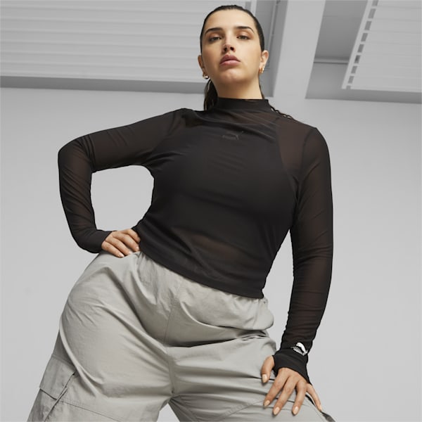 ウィメンズ DARE TO モックネック 長袖 Tシャツ, PUMA Black, extralarge-JPN