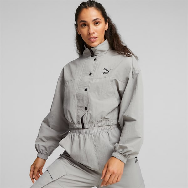 DARE TO Cropped Woven Women's Jacket, Concrete Gray, extralarge-IND