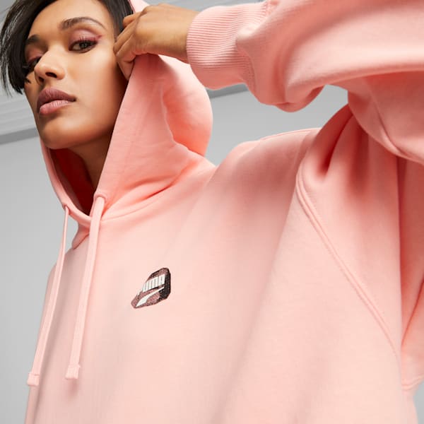 DOWNTOWN Women's Oversized Graphic Hoodie, Peach Smoothie, extralarge