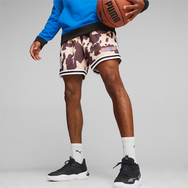 Clyde's Closet Men's Basketball Shorts, Sand Dune-Chestnut Brown-AOP, extralarge