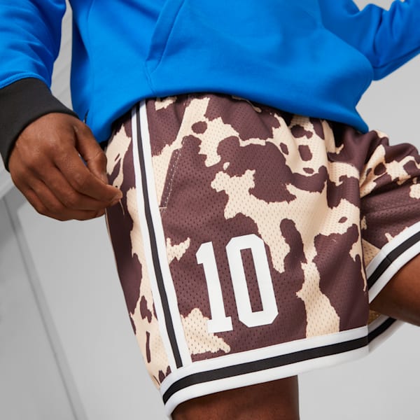 Shorts de basquetbol Clyde's Closet para hombre, Sand Dune-Chestnut Brown-AOP, extralarge