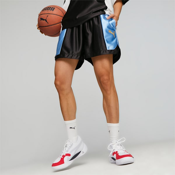 Gold Standard Women's Basketball Shorts, PUMA Black-Team Light Blue, extralarge-GBR