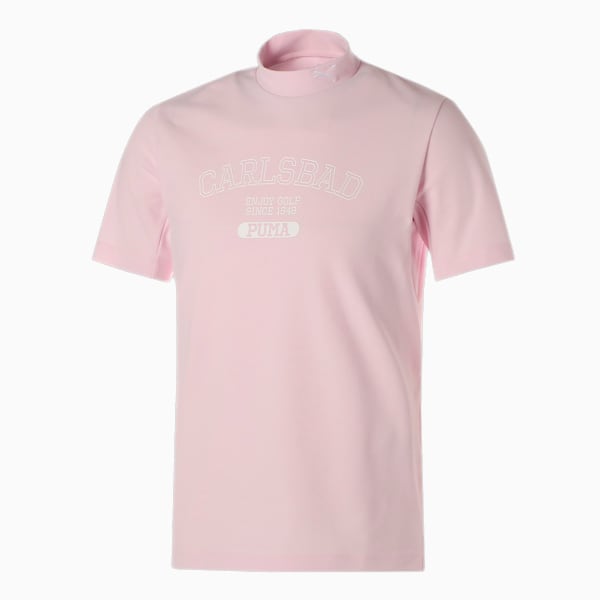 メンズ ゴルフ プリント モックネック 半袖 ポロシャツ, Pearl Pink, extralarge-JPN