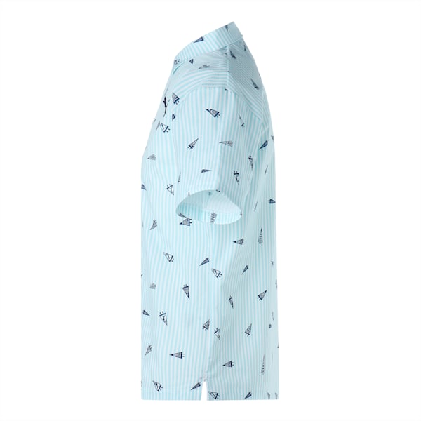 メンズ ゴルフ フラッグプリント シアサッカー 半袖 ポロシャツ, Tropical Aqua, extralarge-JPN