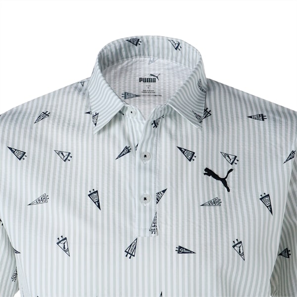メンズ ゴルフ フラッグプリント シアサッカー 半袖 ポロシャツ, Bright White, extralarge-JPN