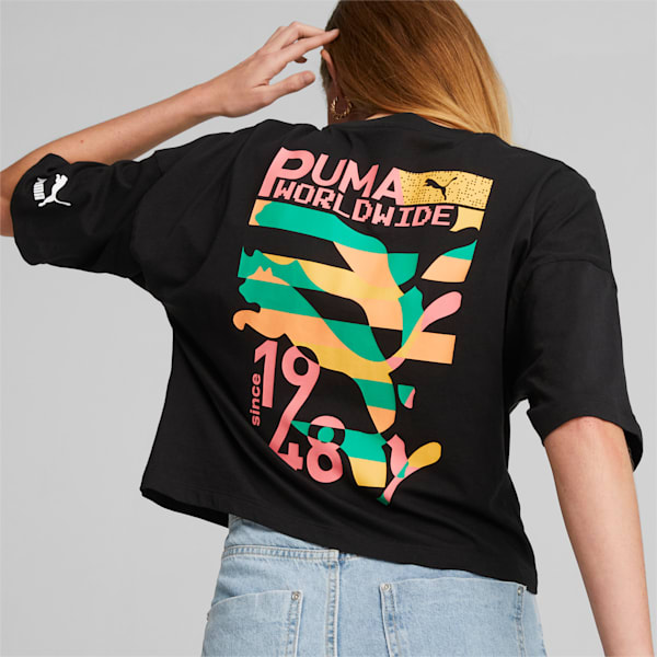 Puma Worldwide Graphic Women's Oversized T-Shirt, PUMA Black, extralarge-IND