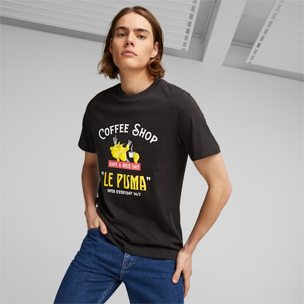 LE PUMA Men's Graphic T-shirt, PUMA Black, extralarge-AUS
