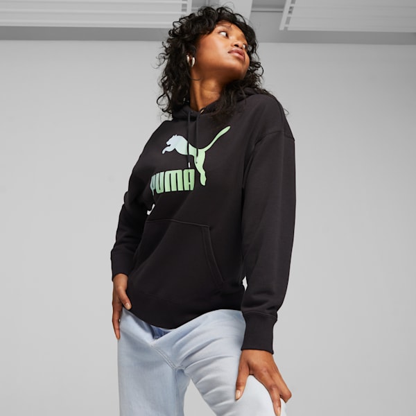 Classics Logo Infill Women's Hoodie, PUMA Black-Beach Days, extralarge