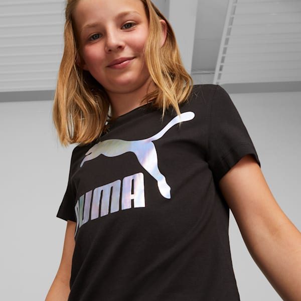Playera con logotipo iridiscente para adolescentes Classics, PUMA Black, extralarge