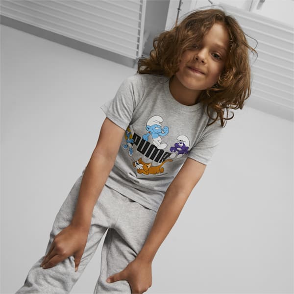 PUMA x THE SMURFS Kids' Tee, Light Gray Heather, extralarge-AUS