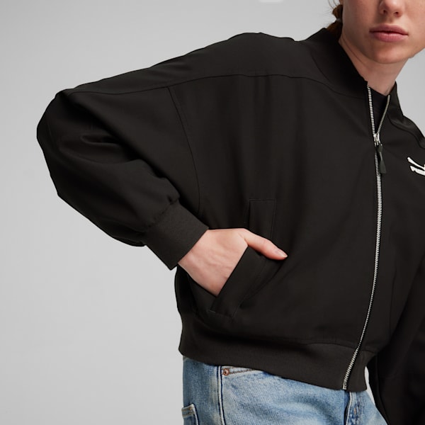 Womens black bomber discount jacket with hood