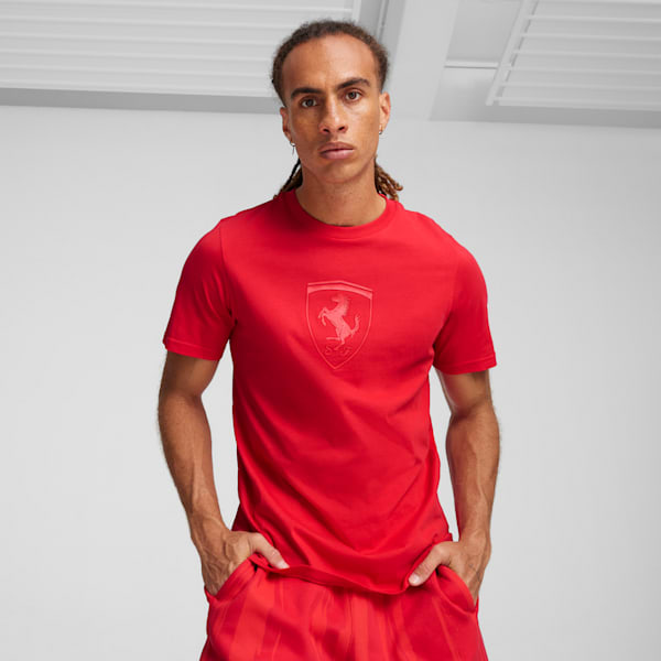 Scuderia Ferrari Race Big Shield Men's Motorsport Tonal Tee, Rosso Corsa, extralarge
