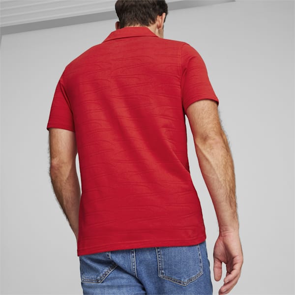 メンズ フェラーリ スタイル ジャガード 半袖 ポロシャツ, Rosso Corsa, extralarge-IDN