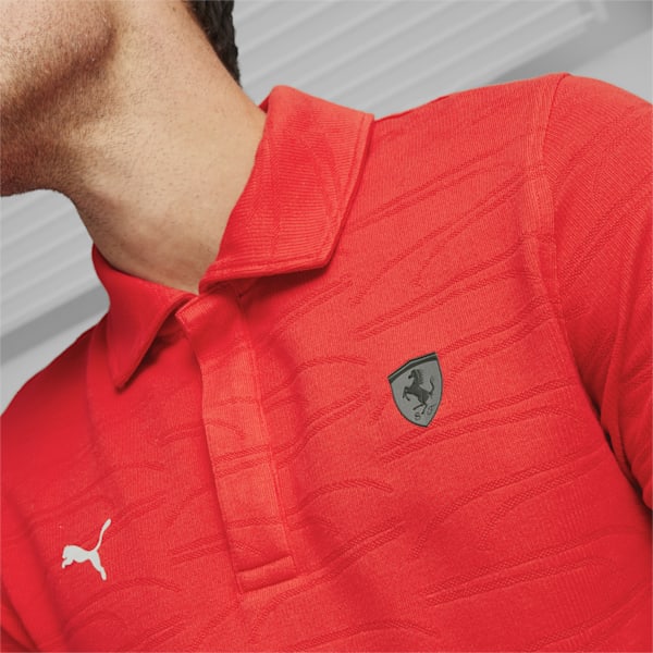 メンズ フェラーリ スタイル ジャガード 半袖 ポロシャツ, Rosso Corsa, extralarge-IDN