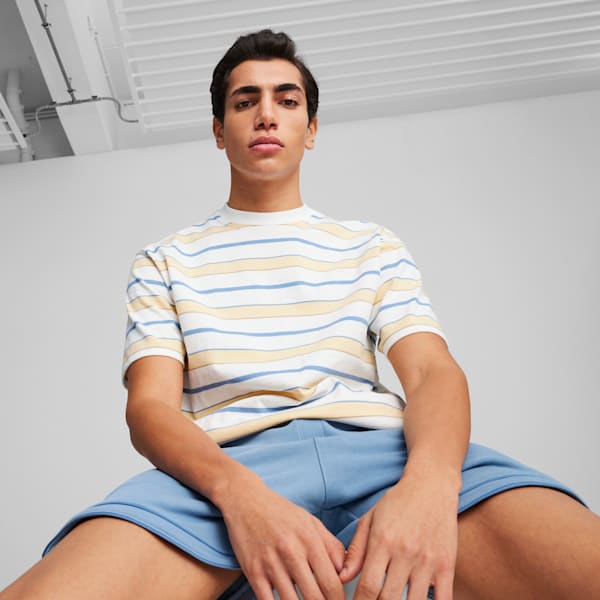 MMQ Striped Men's Tee, PUMA White, extralarge