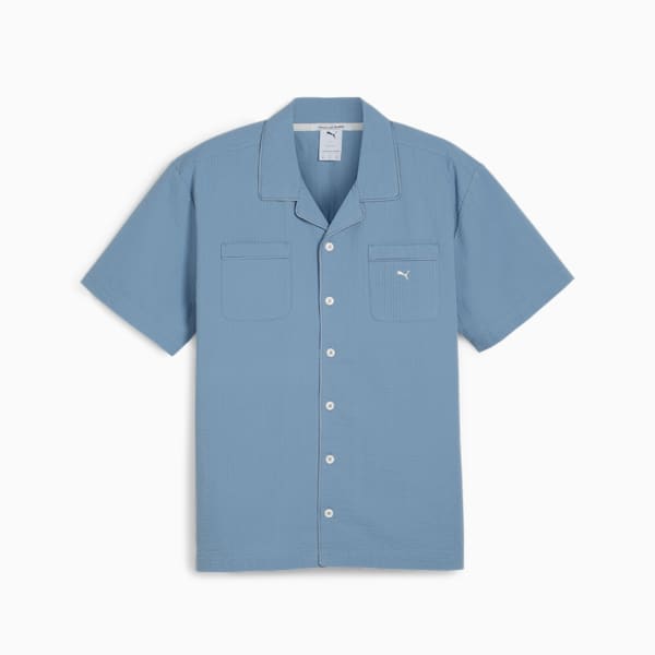 Camisa MMQ Seersucker para hombre, Zen Blue, extralarge