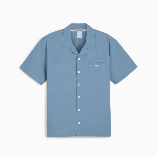 MMQ Men's Seersucker Shirt, Zen Blue, extralarge