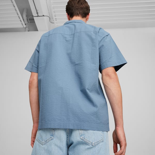 Camisa MMQ Seersucker para hombre, Zen Blue, extralarge