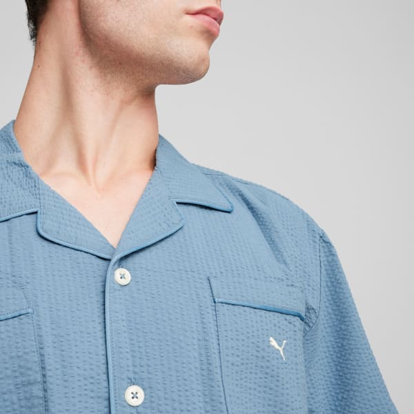 MMQ Men's Seersucker Shirt, Zen Blue, extralarge