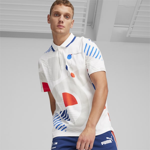 BMW M Motorsport Men's All-Over Print Polo, PUMA White-AOP, extralarge