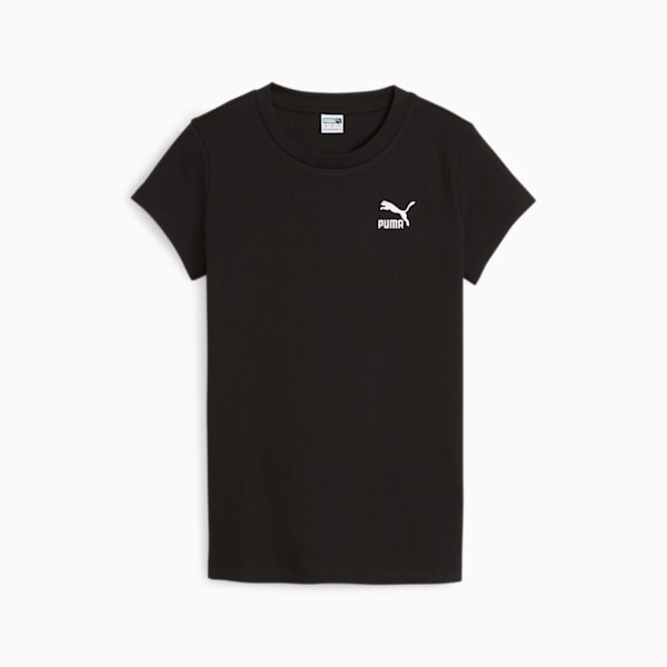 CLASSICS Women's Ribbed Slim Fit T-shirt, PUMA Black, extralarge-AUS