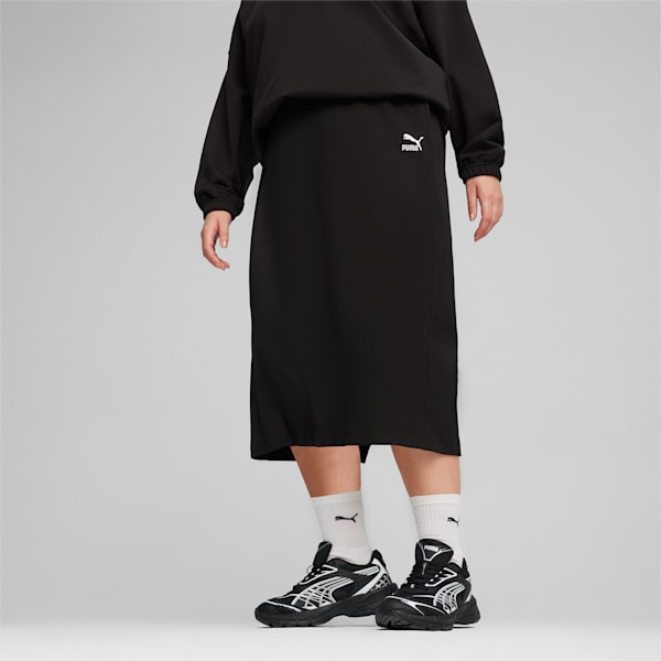 CLASSICS Women's Ribbed Midi Skirt, PUMA Black, extralarge-IND