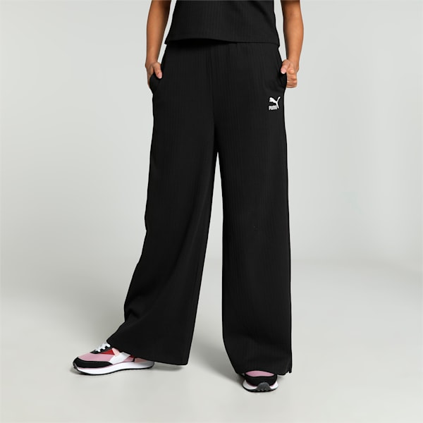CLASSICS Women's Ribbed Relaxed Fit Sweatpants, PUMA Black, extralarge-IND