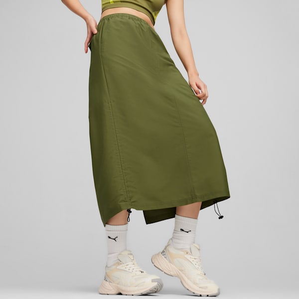 DARE TO Women's Midi Woven Skirt, Olive Green, extralarge-IND